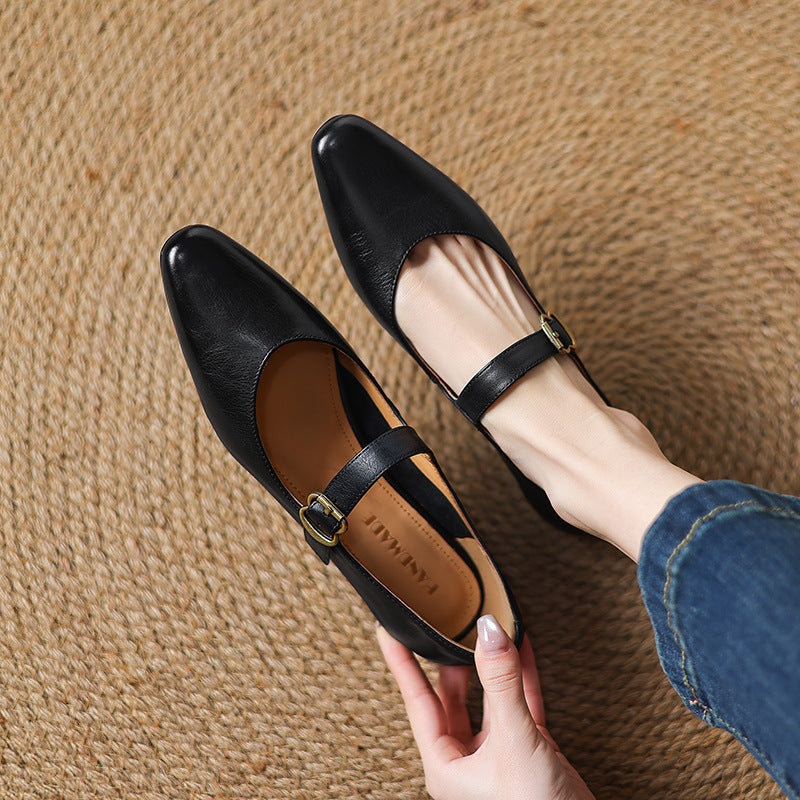 Genuine Leather Mary Jane Flats