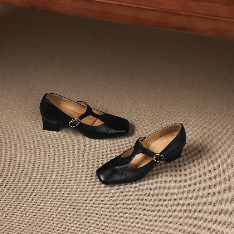 Veyla Square-Toe Genuine Leather Heels