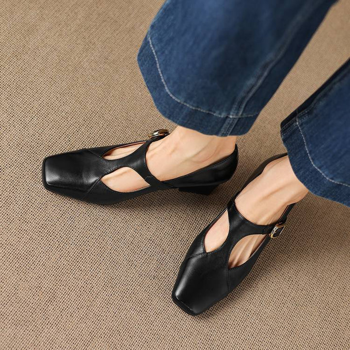 Authentic Leather Sandals with Square Toe
