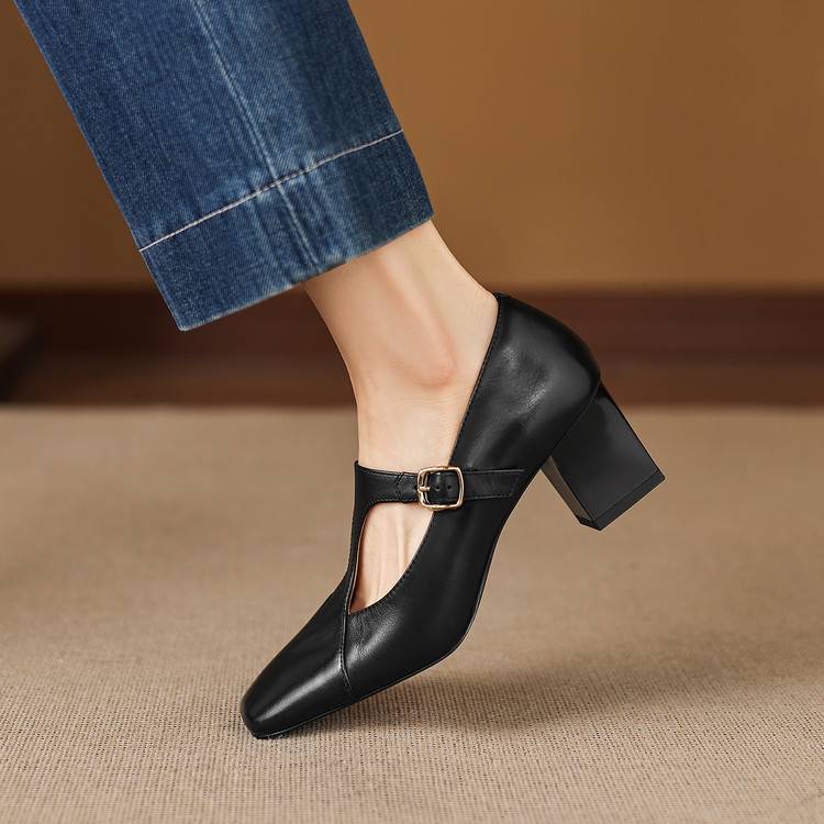 Authentic Leather Sandals with Square Toe