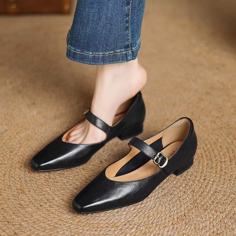 Genuine Leather Mary Jane Flats