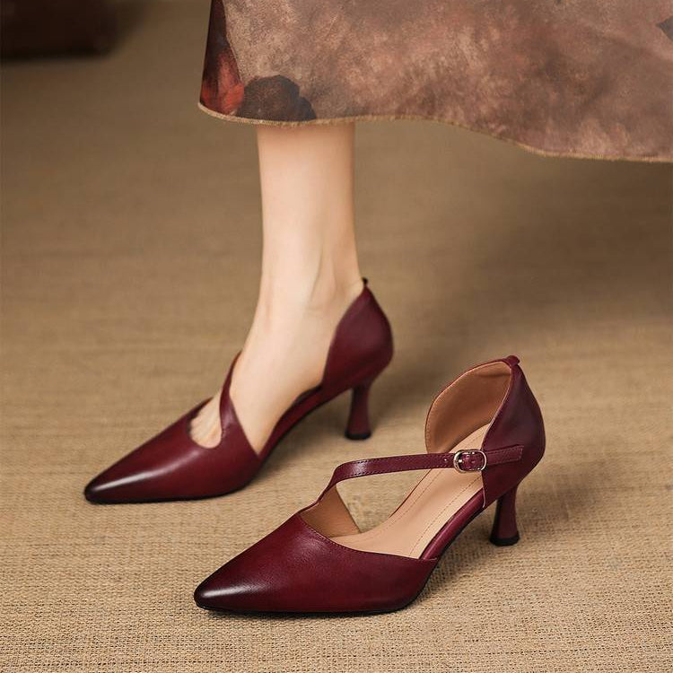 Evani Genuine Leather D'Orsay Heels