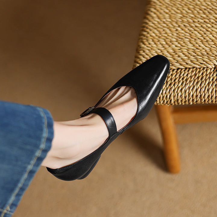 Genuine Leather Mary Jane Flats