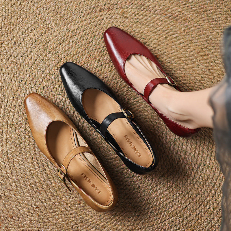 Genuine Leather Mary Jane Flats