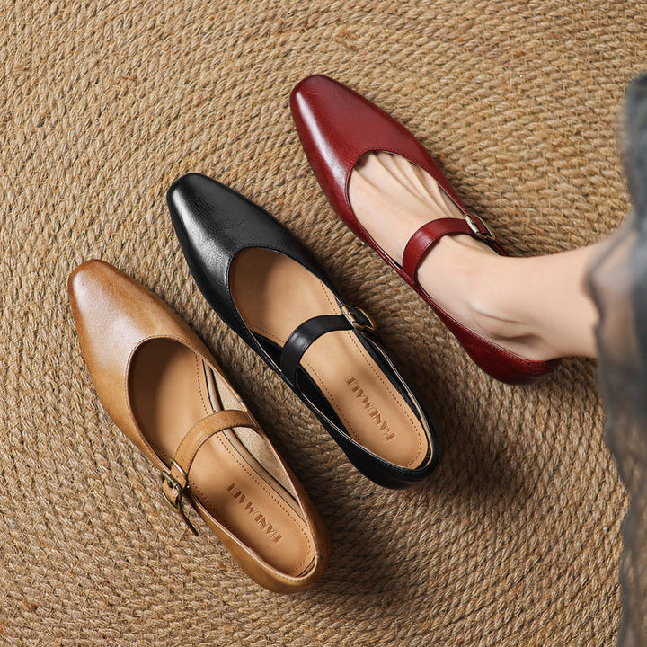 Genuine Leather Mary Jane Flats