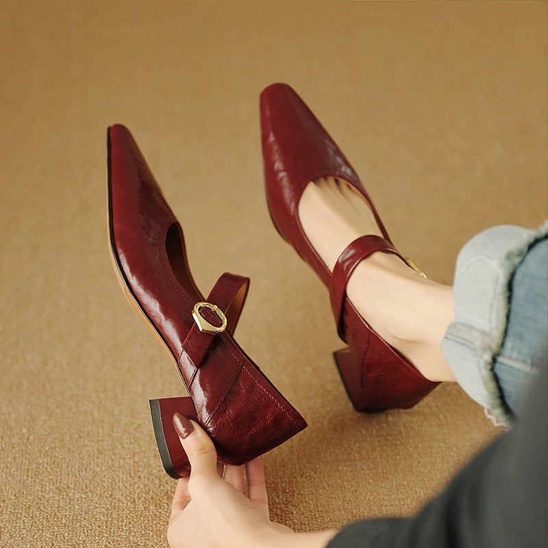 Genuine Leather Heels in Merlot Colour
