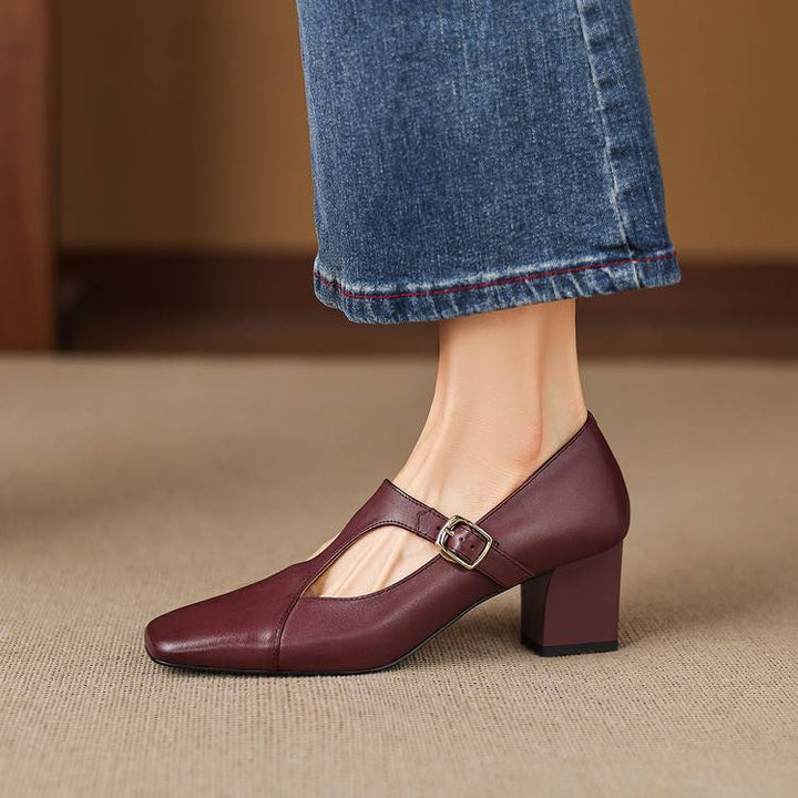 Authentic Leather Sandals with Square Toe