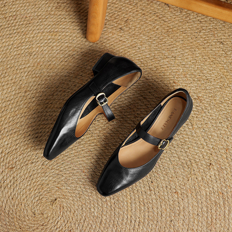 Genuine Leather Mary Jane Flats