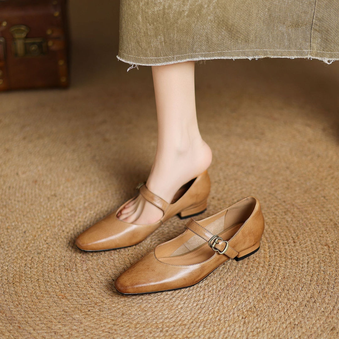 Genuine Leather Mary Jane Flats