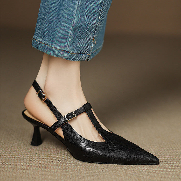 Black Heels Made of Genuine Leather