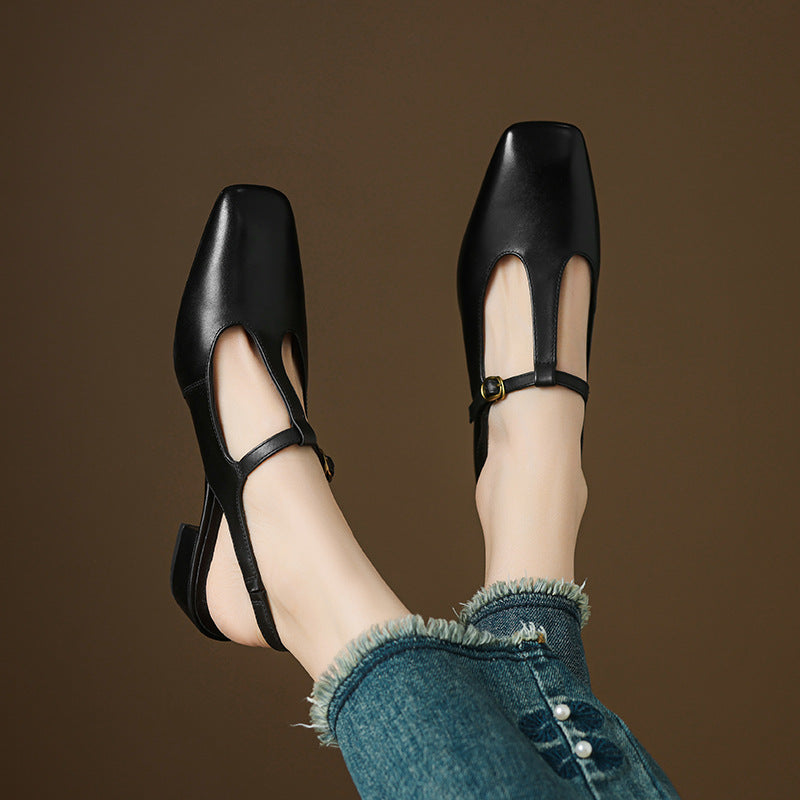 Authentic Leather T-Strap Heels
