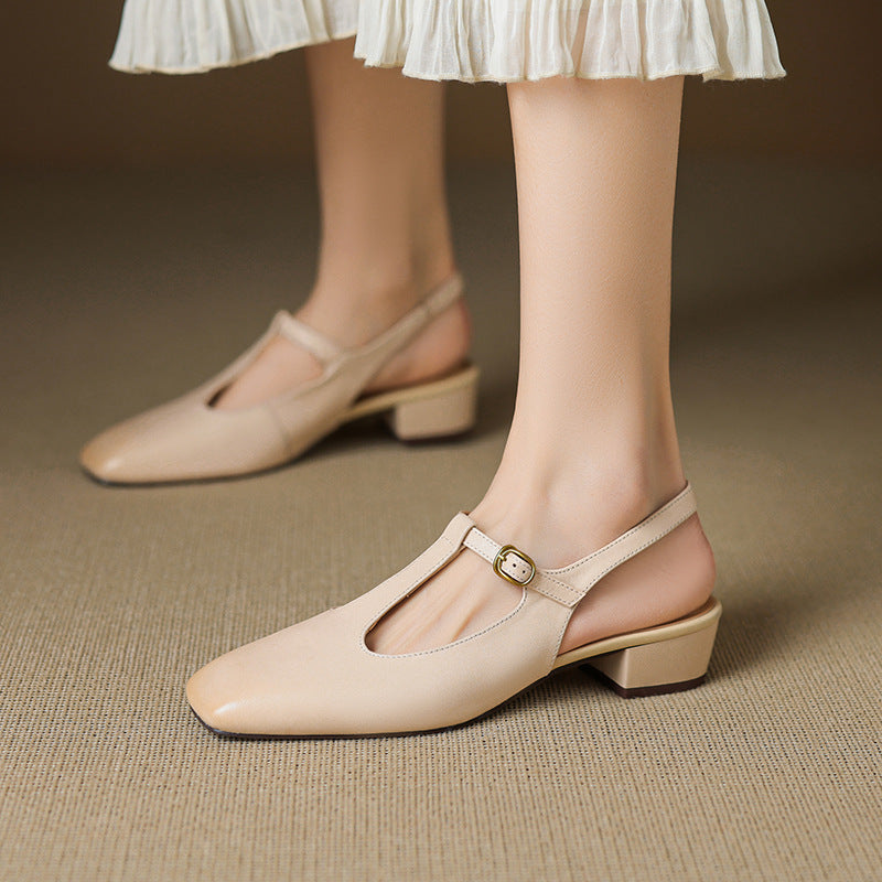 Authentic Leather T-Strap Heels