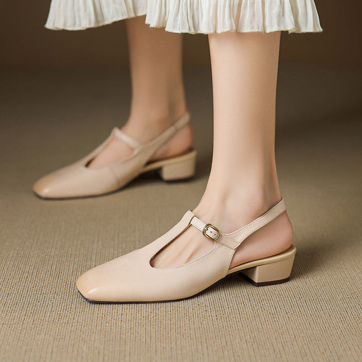 Reve Genuine Leather T-Strap Heels