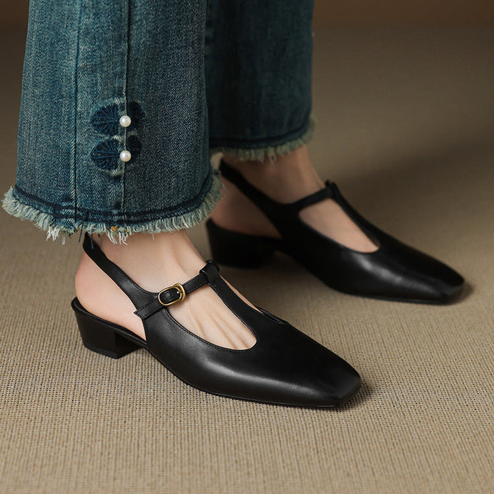 Authentic Leather T-Strap Heels