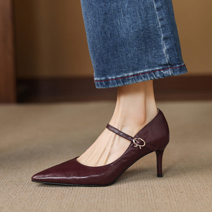 Eda Genuine Leather Pointed-Toe Pumps