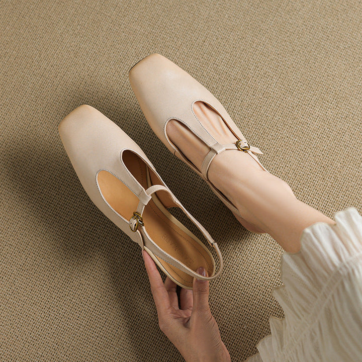 Reve Genuine Leather T-Strap Heels