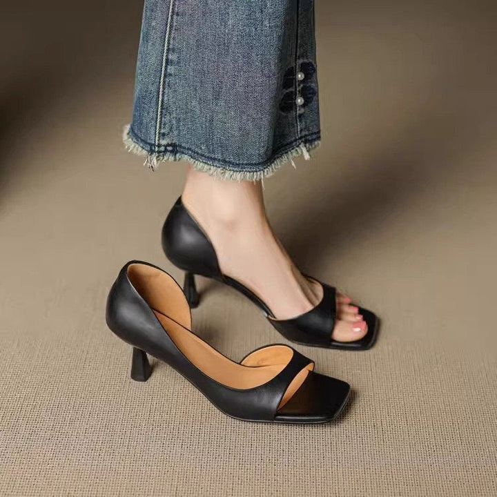 Avela Genuine Leather Open-Toe Heels