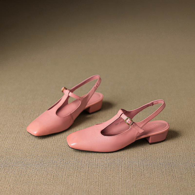 Authentic Leather T-Strap Heels