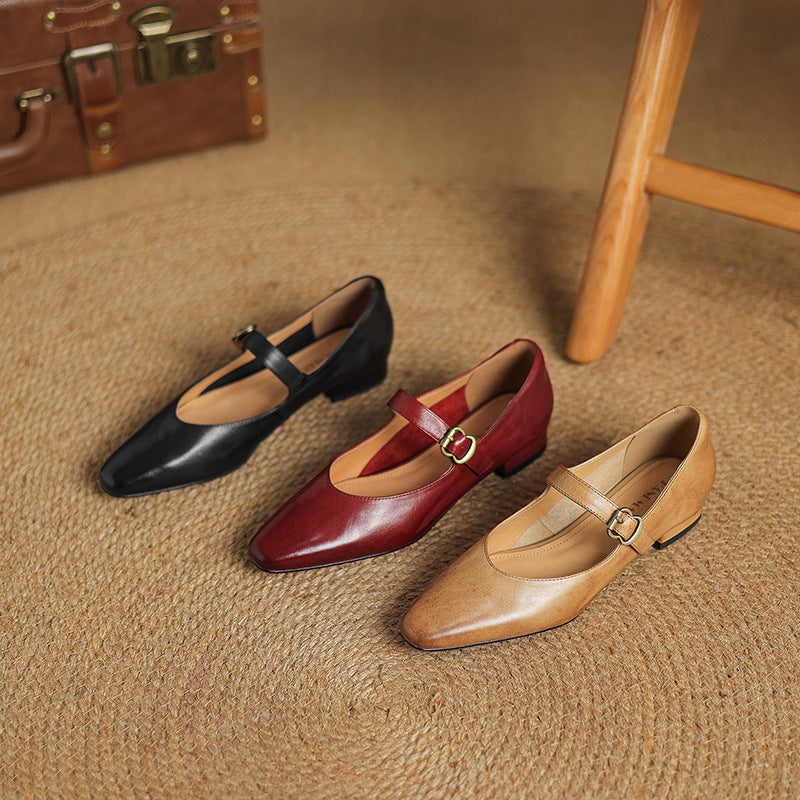 Genuine Leather Mary Jane Flats