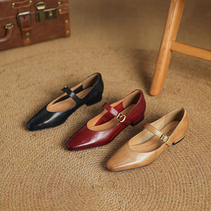 Genuine Leather Mary Jane Flats