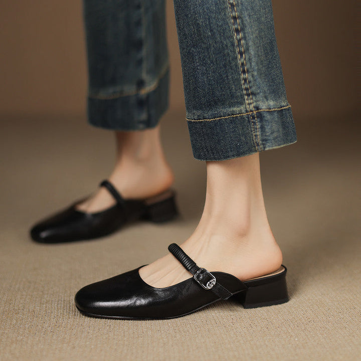 Elyne Genuine Leather Mary Jane Mules