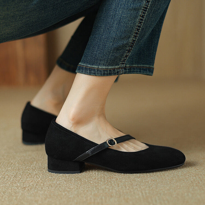 Suede Heeled Mary Janes