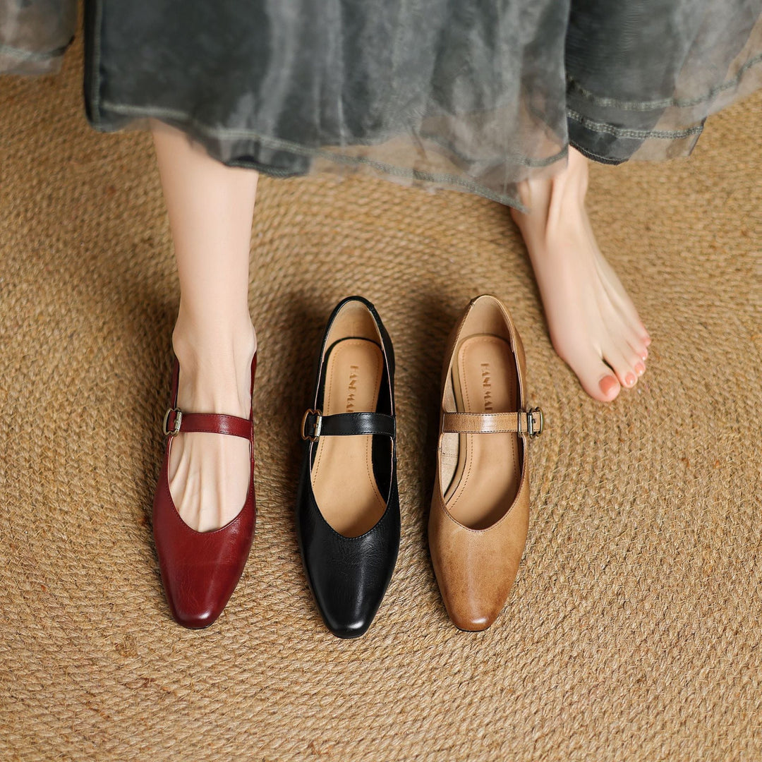 Genuine Leather Mary Jane Flats