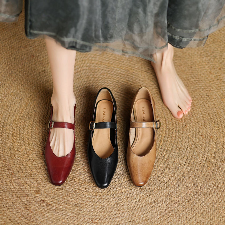 Genuine Leather Mary Jane Flats