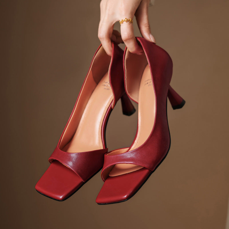 Avela Genuine Leather Open-Toe Heels