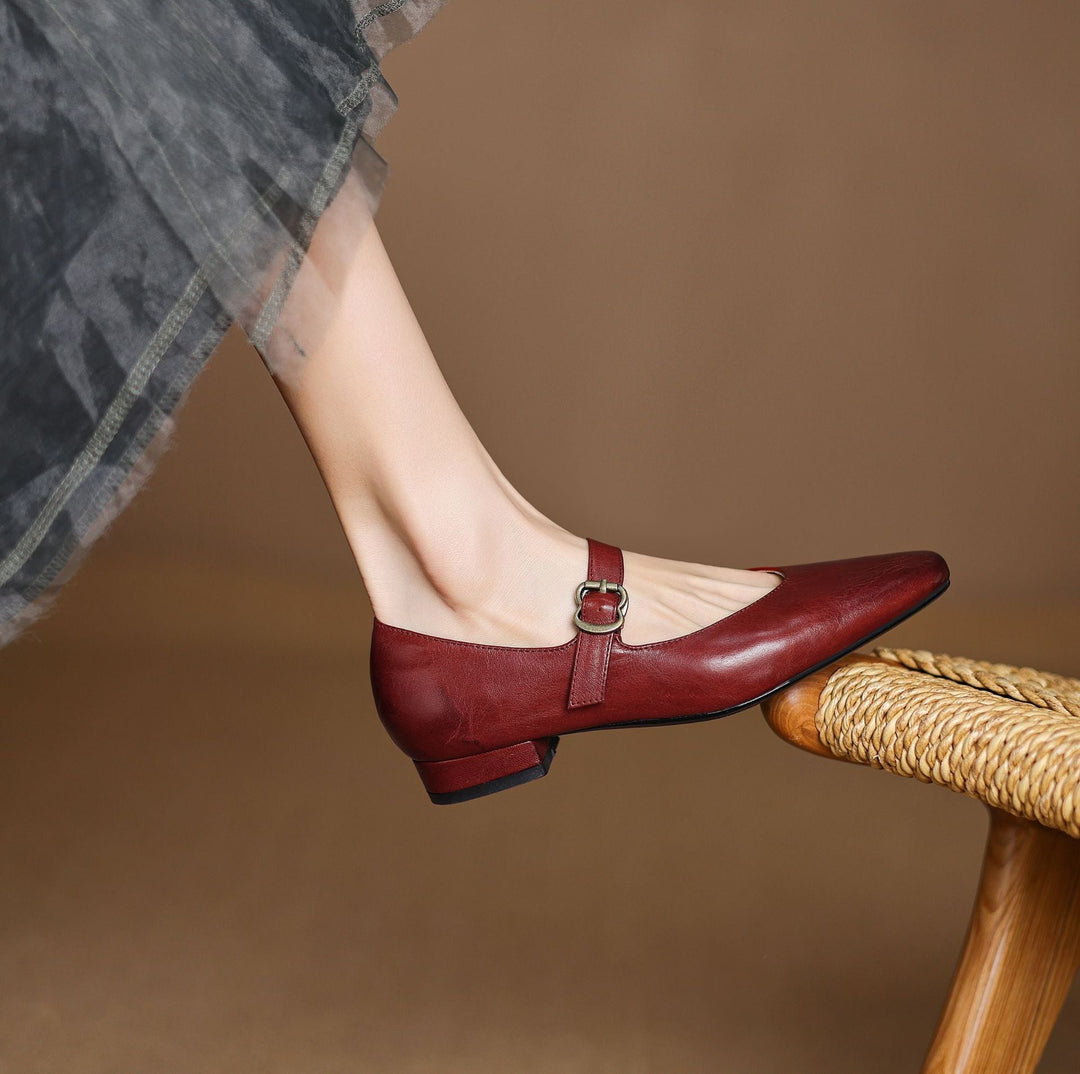 Genuine Leather Mary Jane Flats