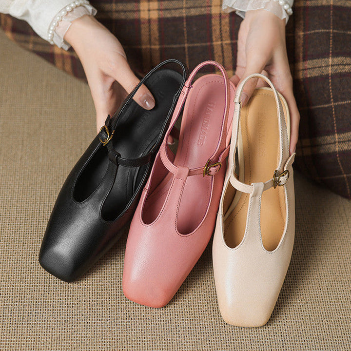 Authentic Leather T-Strap Heels
