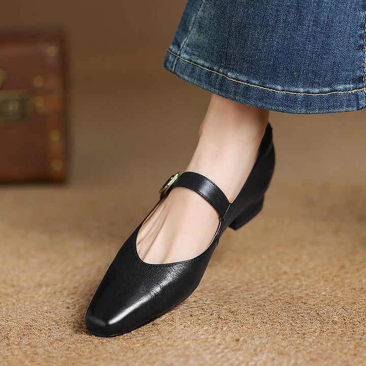 Genuine Leather Mary Jane Flats