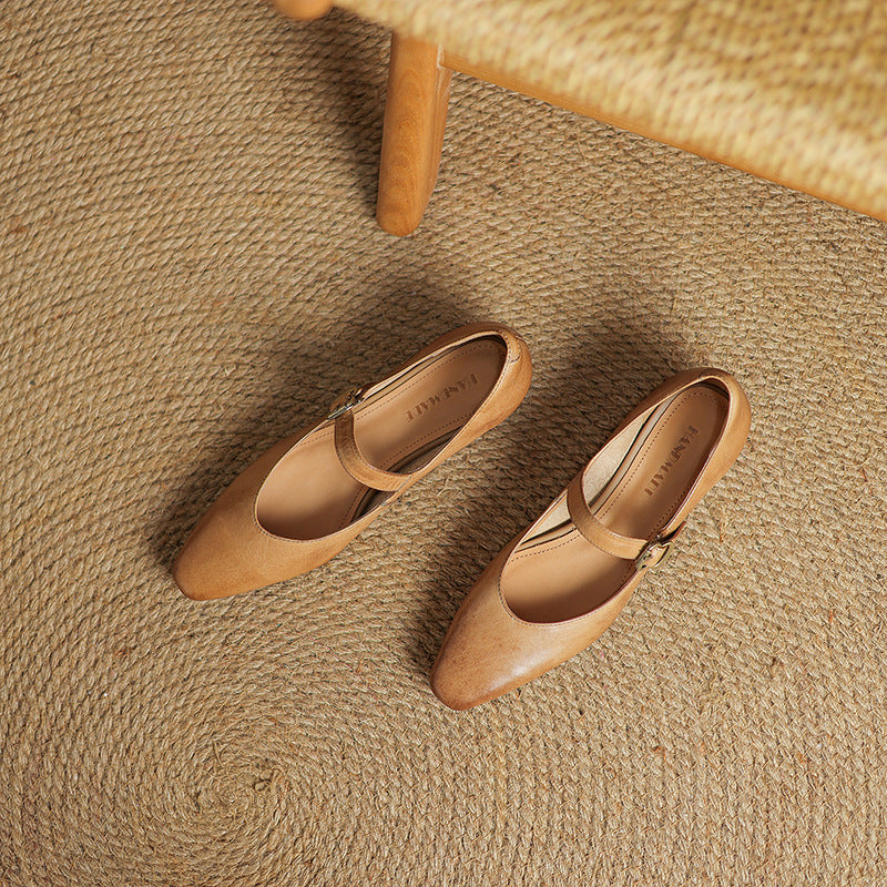 Genuine Leather Mary Jane Flats