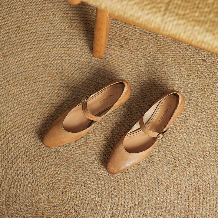 Genuine Leather Mary Jane Flats
