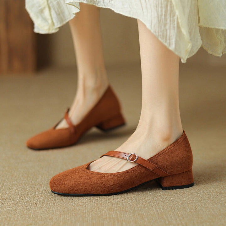 Suede Heeled Mary Janes