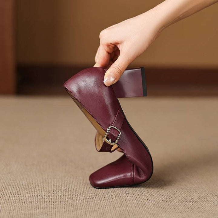 Veyla Square-Toe Genuine Leather Heels