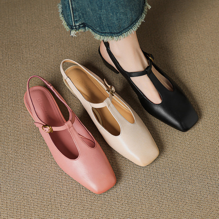 Reve Genuine Leather T-Strap Heels