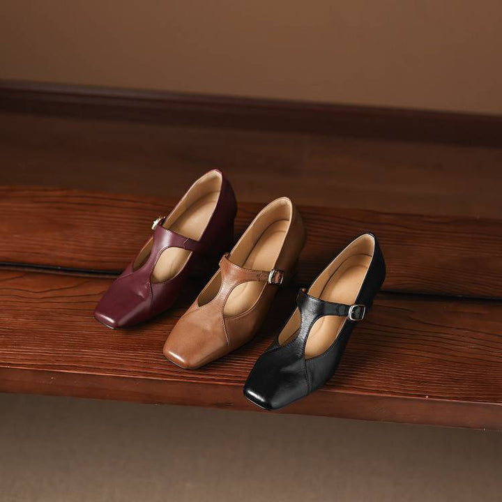Authentic Leather Sandals with Square Toe