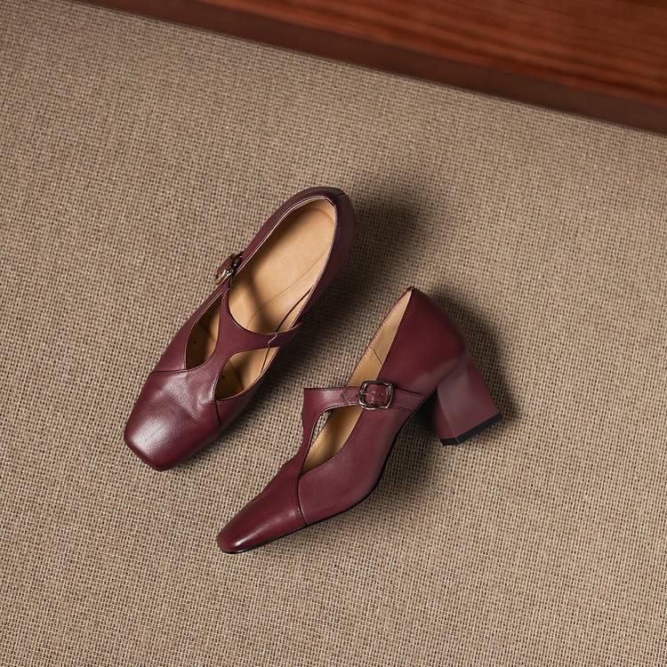 Authentic Leather Sandals with Square Toe
