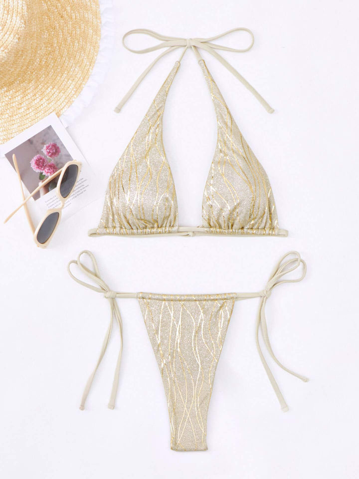 Two-Piece Lamé Glitter Bikini with Tie