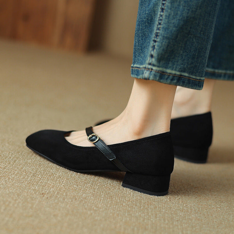 Suede Heeled Mary Janes