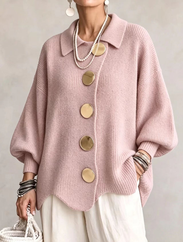 Isadora | Oversized Cardigan with Collar and Large Metallic Buttons