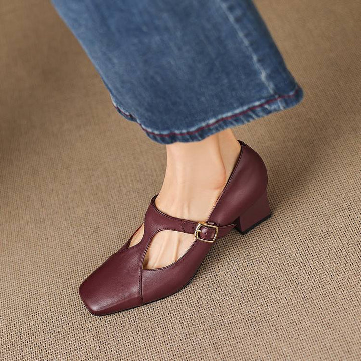 Authentic Leather Sandals with Square Toe