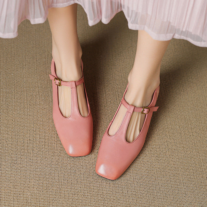 Reve Genuine Leather T-Strap Heels