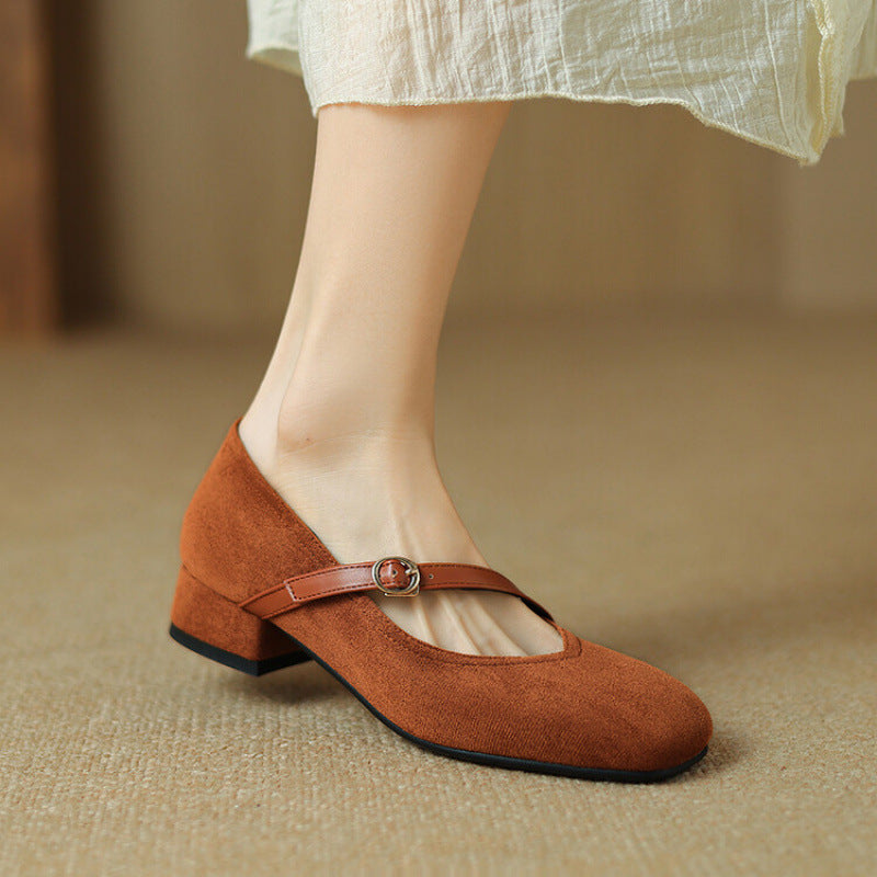 Suede Heeled Mary Janes