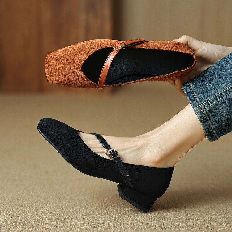 Suede Heeled Mary Janes