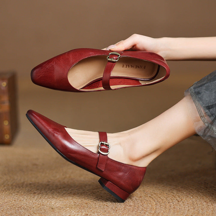 Genuine Leather Mary Jane Flats