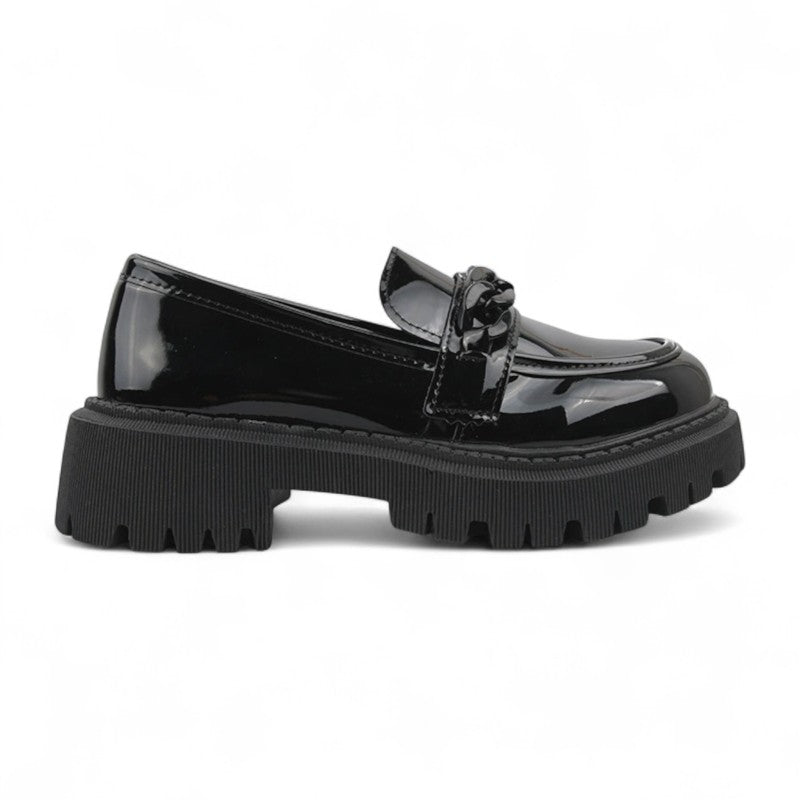 Platform Moccasins with Lacquer Finish and Chain Detail