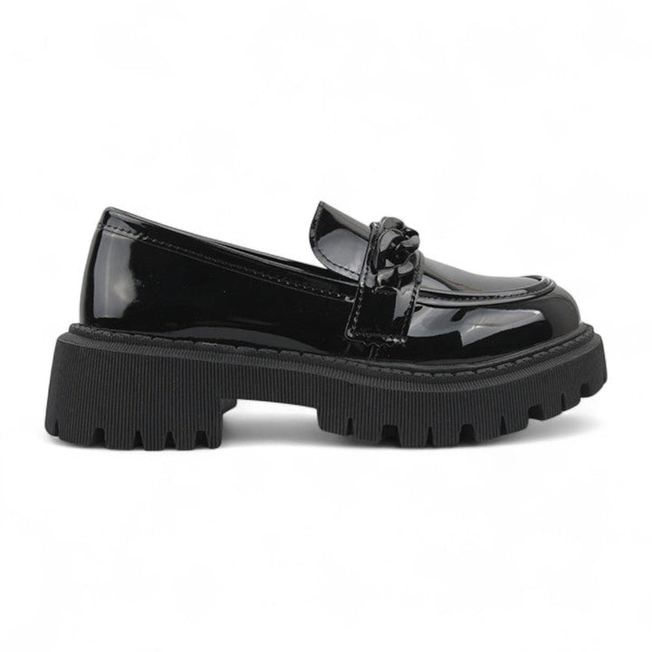 Platform Moccasins with Lacquer Finish and Chain Detail