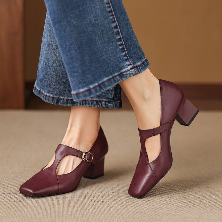 Authentic Leather Sandals with Square Toe